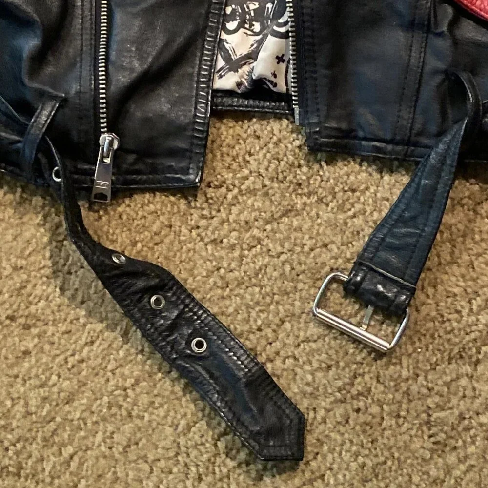 Vintage Phase 2 Leather Jacket Mens Size S American Flag Biker USA Studded Stars - Picture 5 of 16